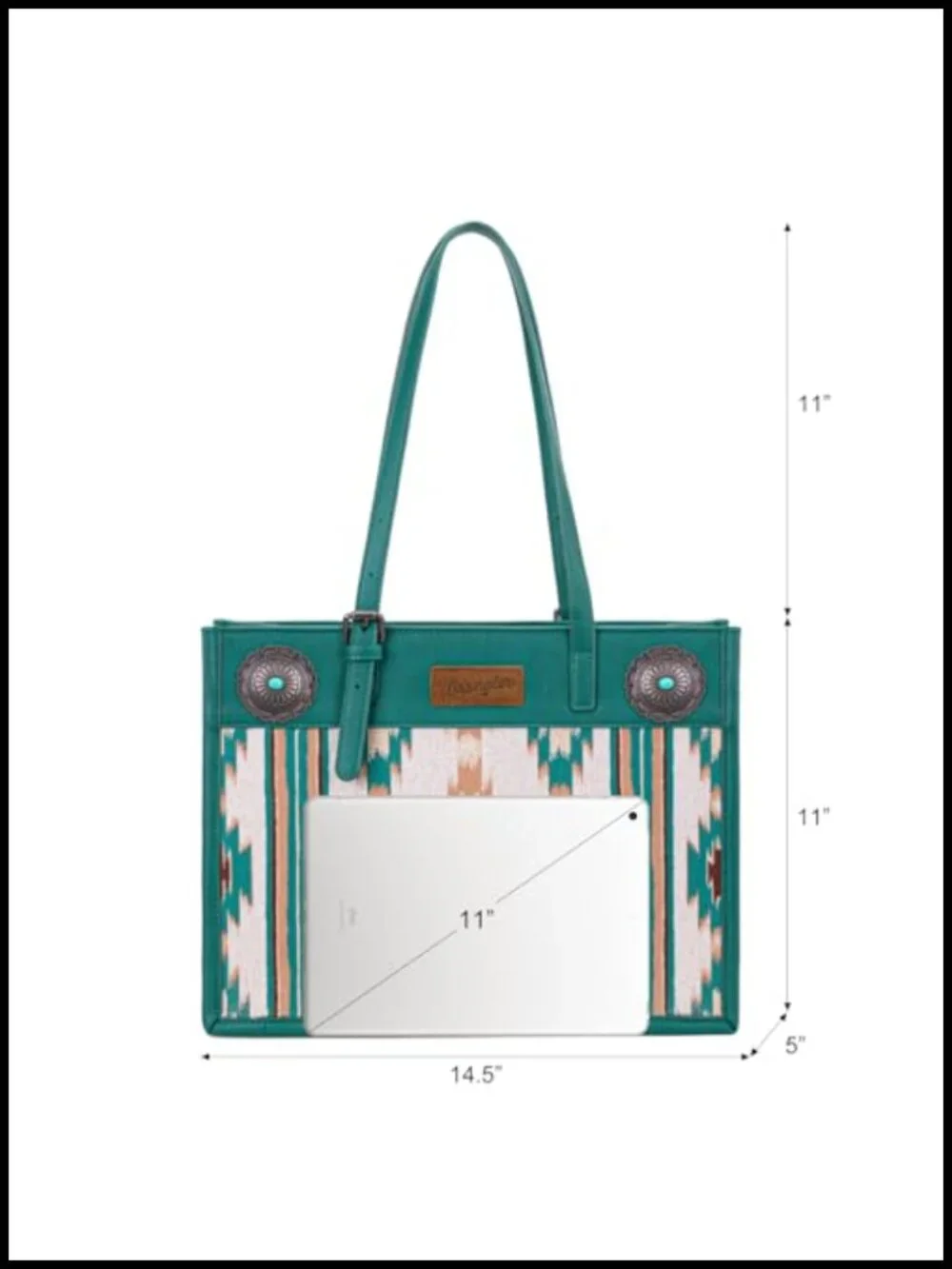 Canvas Top Handle Handbag with Aztec Print - Work Tote